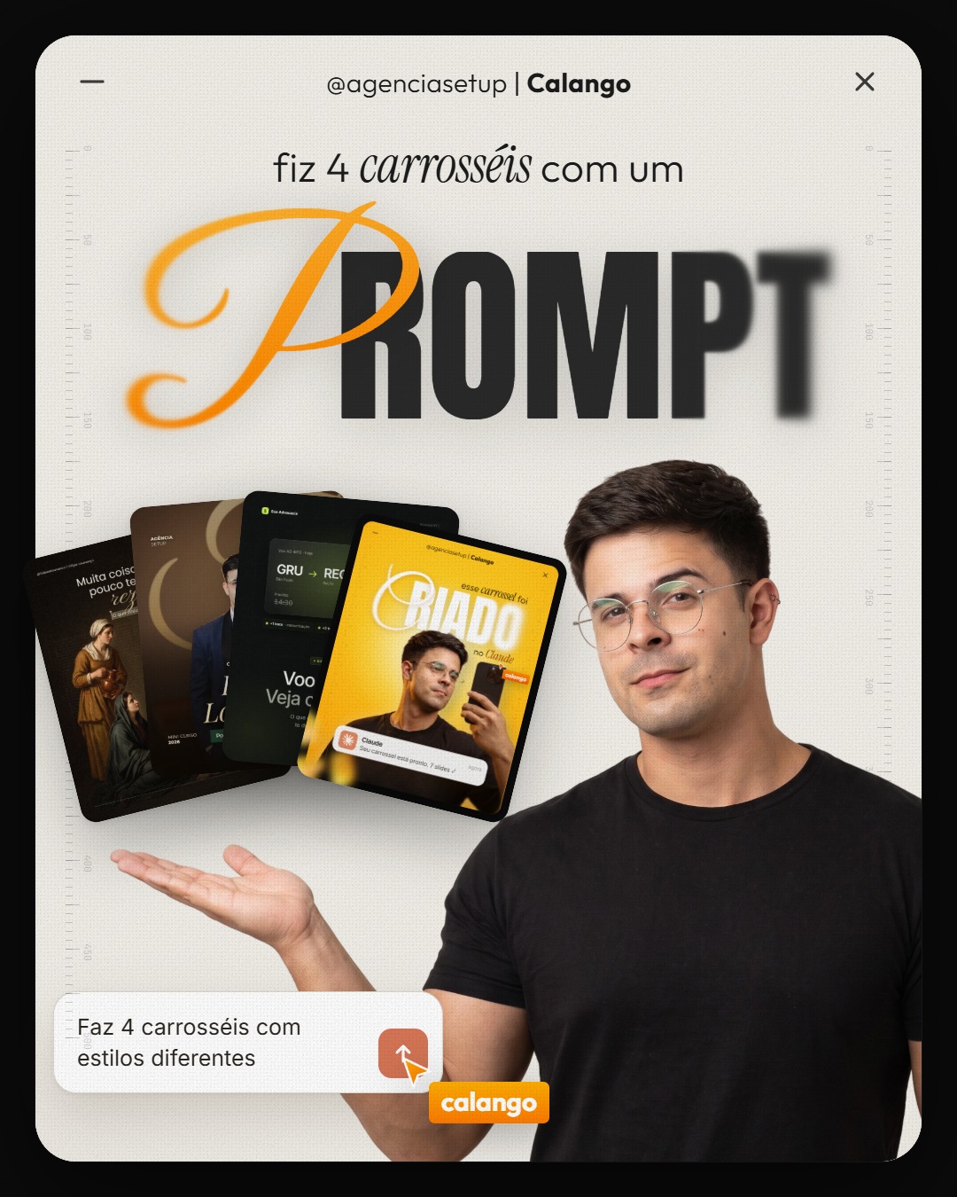 4 carrosséis que eu fiz com um prompt no Claude, slide 1